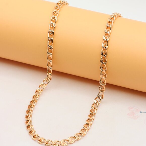 Bold Rose Gold Curb Chain Necklace Polished Statement Piece, XPNL0285 - Picture 4 of 12